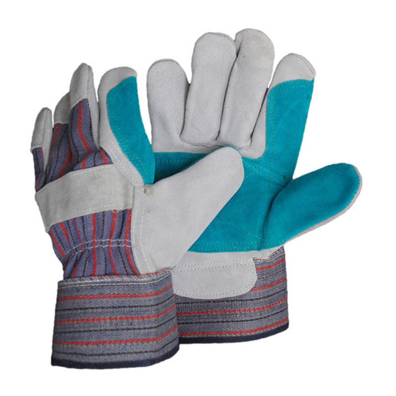 LG003 Guantes protectores de doble capa de cuero de vaca con puño de goma