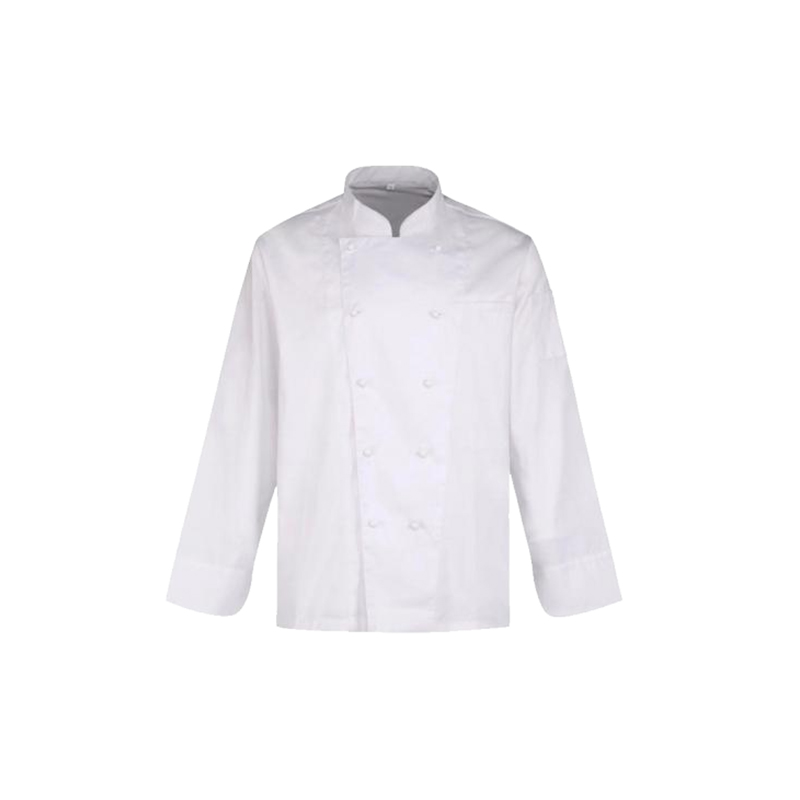 CH01 Uniforme de chef de manga larga transpirable de sarga poliéster/algodón