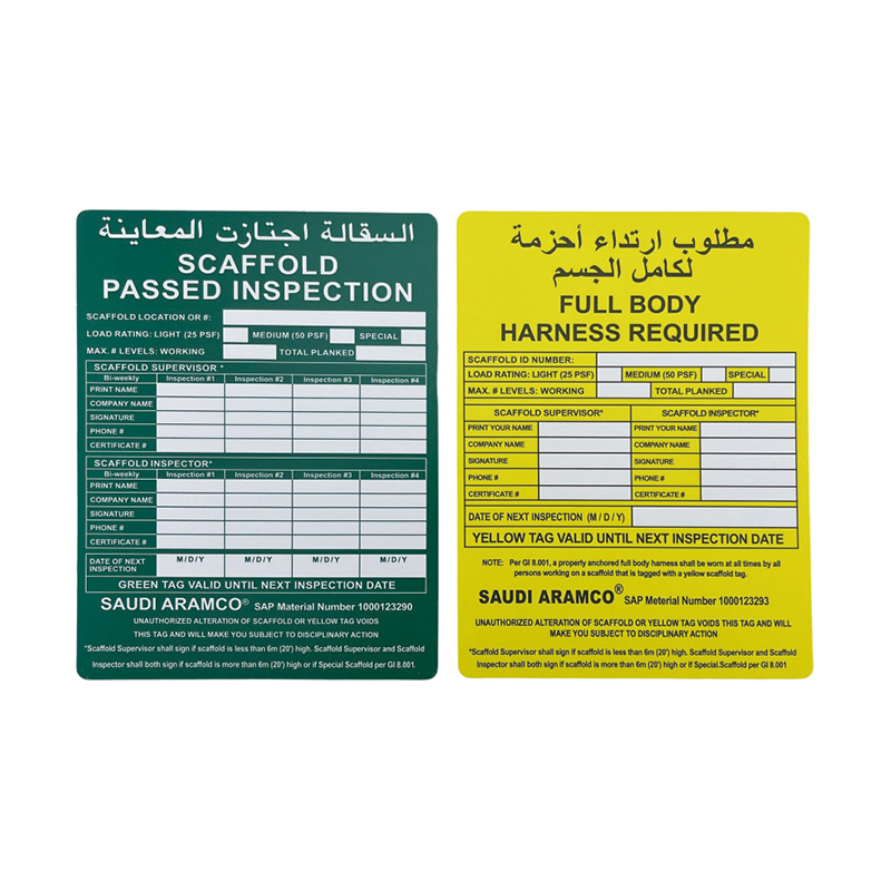 OP023 Etiquetas seguras para andamios con acabado mate duraderas para exteriores